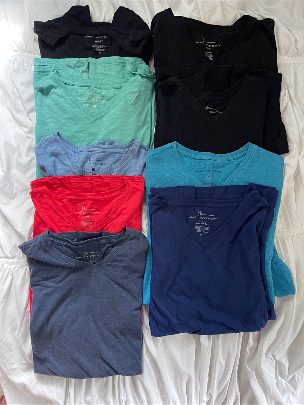 Marc Anthony V-Neck Tee Bundle in Black, Navy, Teal, Aqua, Red & Light Blue
